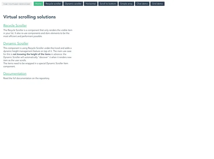 Vue Virtual Scroller screenshot