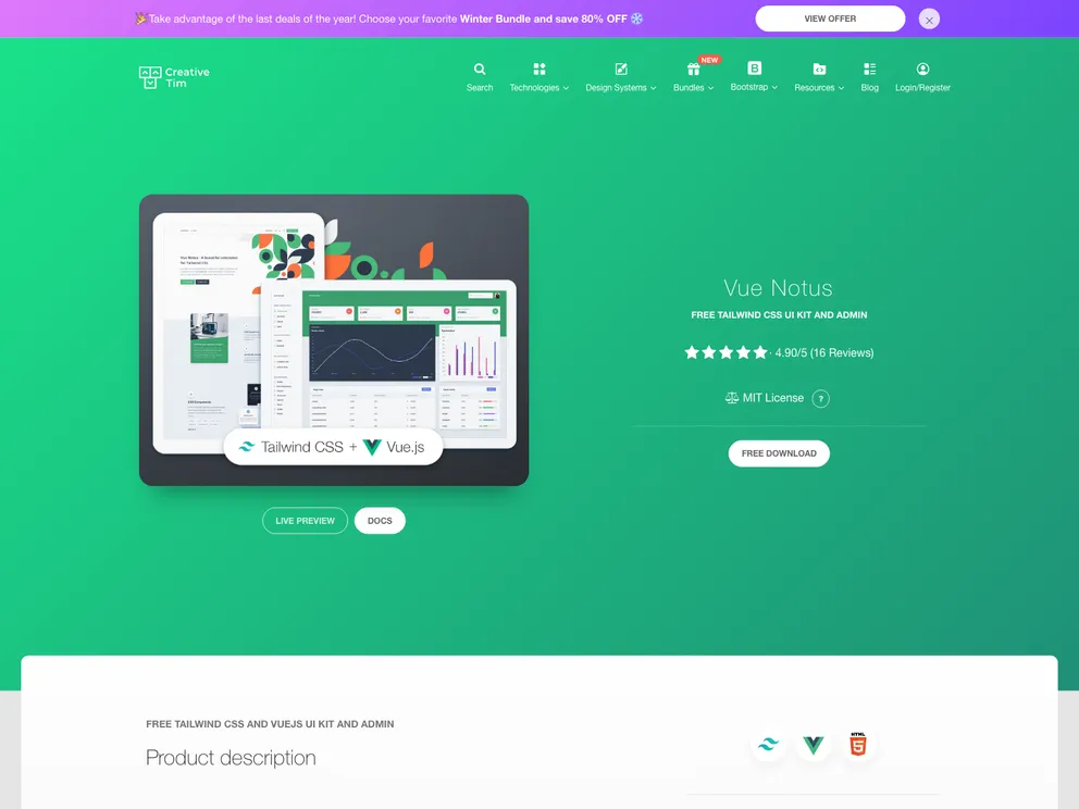 Vue Notus screenshot