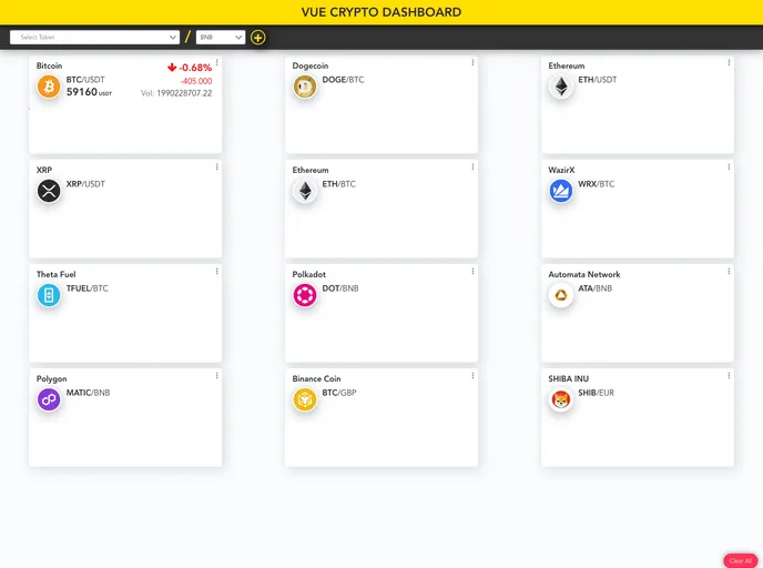 Vue Crypto Dashboard screenshot
