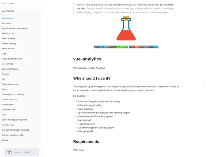 Vue Analytics screenshot