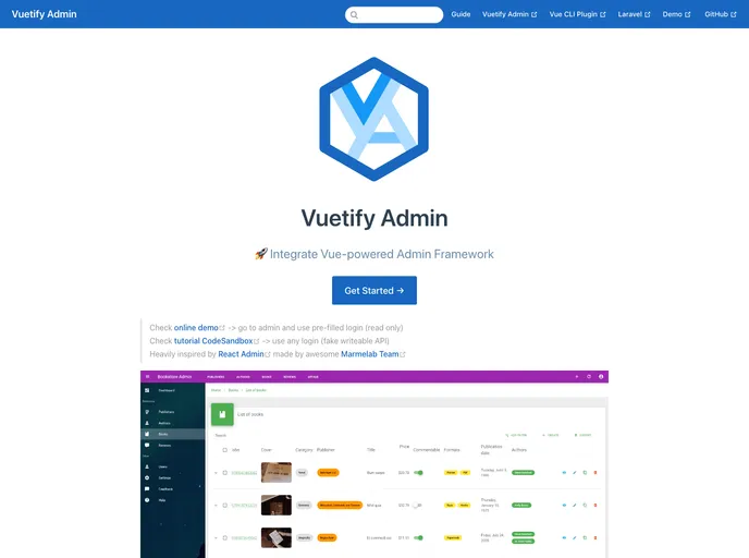 Vuetify Admin screenshot