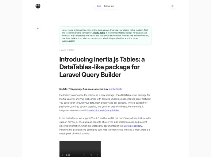 Inertiajs Tables Laravel Query Builder screenshot