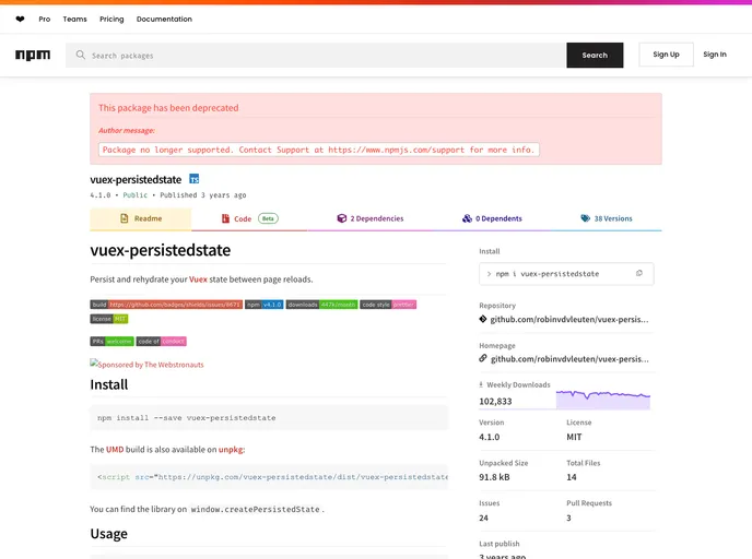 Vuex Persistedstate screenshot