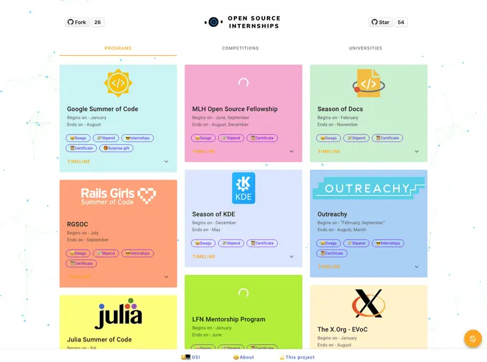 Open Source Internships screenshot