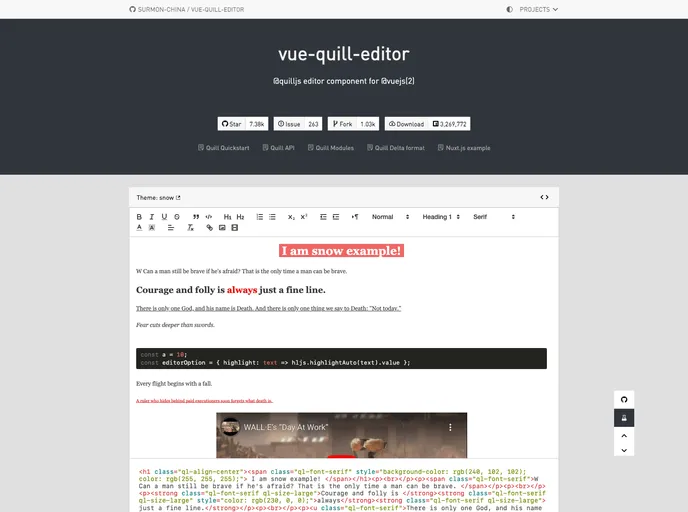 Vue Quill Editor screenshot