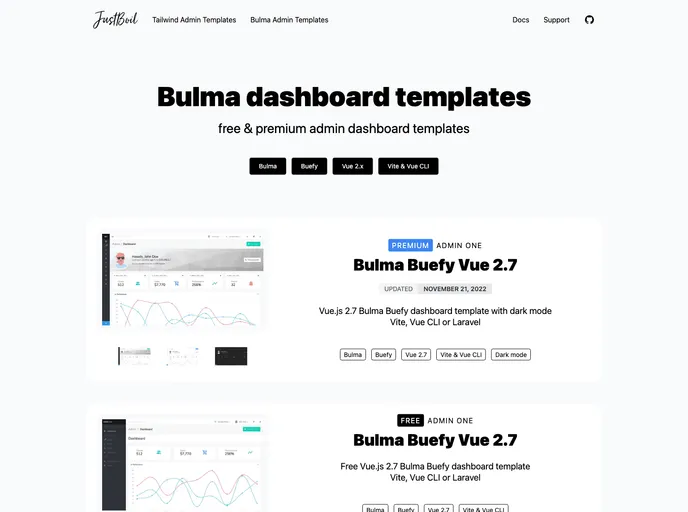 Admin Two Vue Bulma Dashboard screenshot