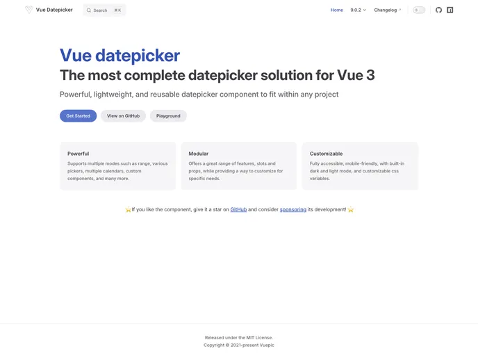 Vue Datepicker screenshot