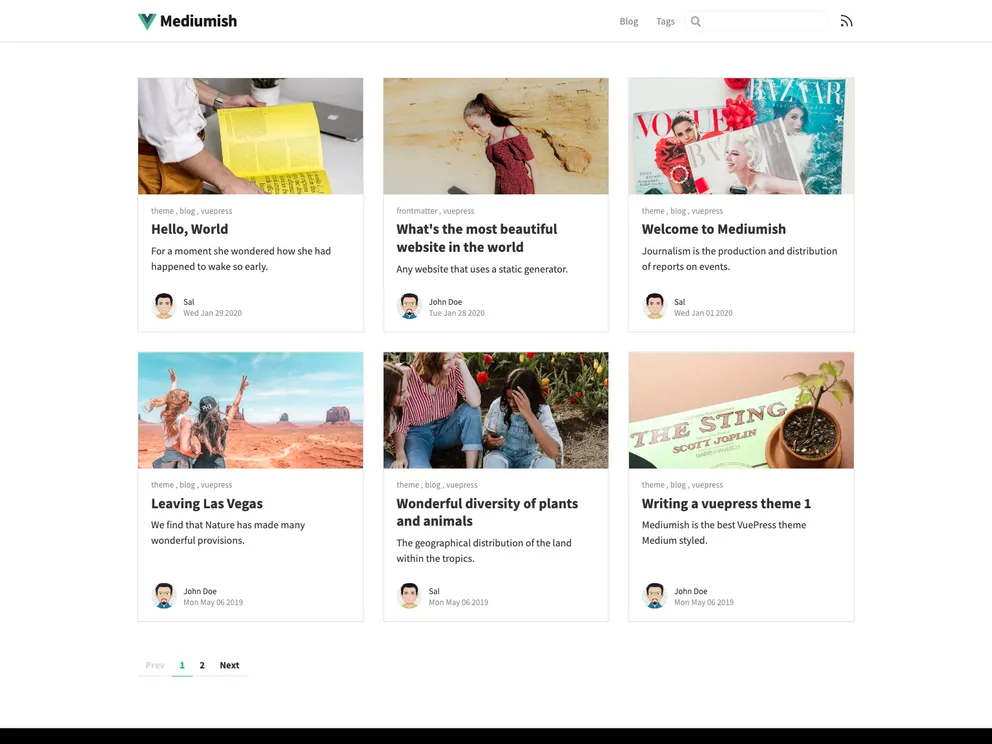 Mediumish Vuepress Blog Theme screenshot