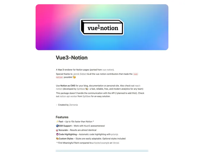 Vue3 Notion screenshot