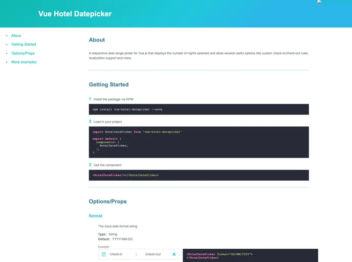 Vue Hotel Datepicker screenshot